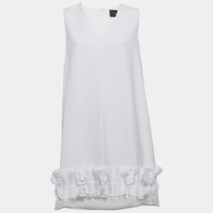MAX MARA White Sleeveless Dress with Ruffle Hem